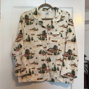 Lands' End Cream Scenic Print Shirt